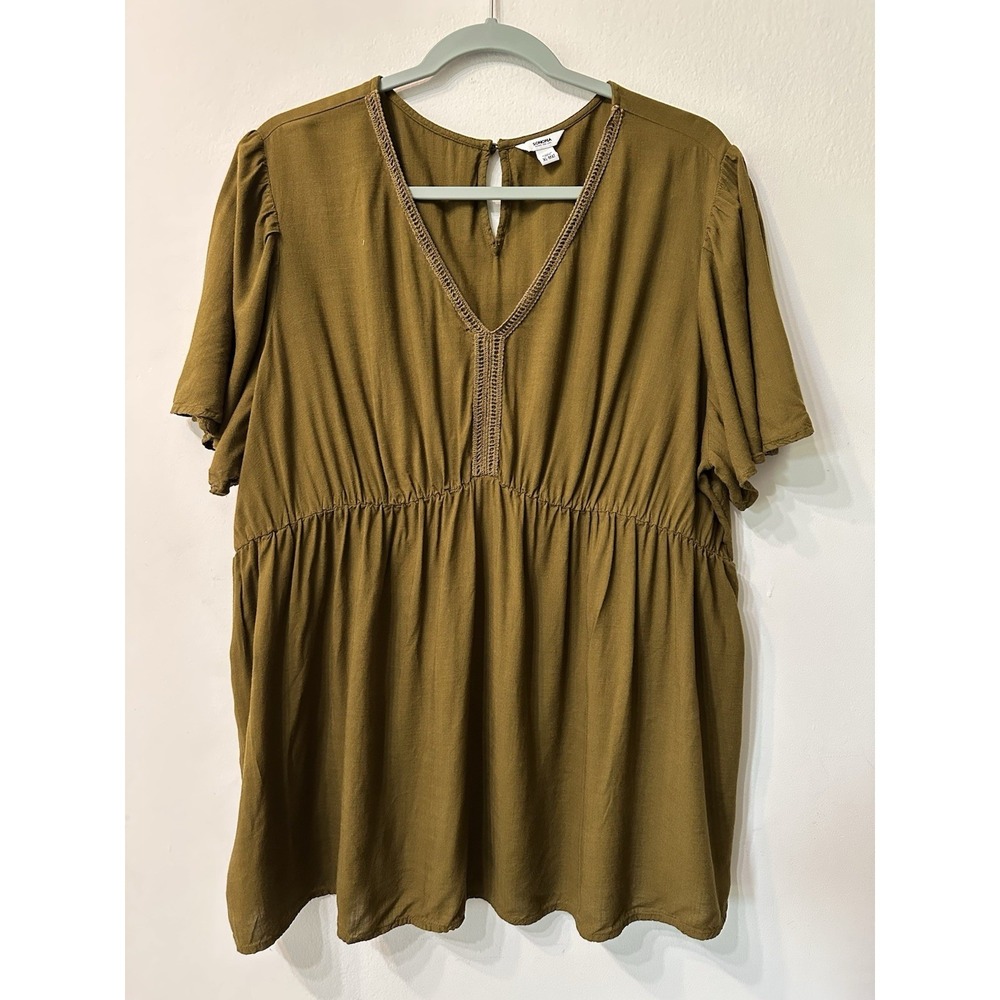 Sonoma Goods For Life Maternity XL Olive Green Boho Crochet V-Neck Rayon Top
